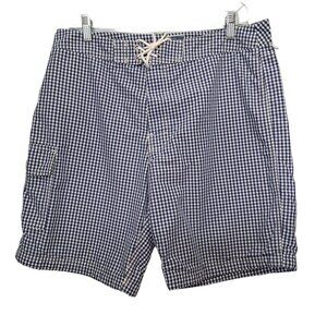 J. Crew Blue & White Checked Swimtrunks with Drawstring Size 32 Style #A7273